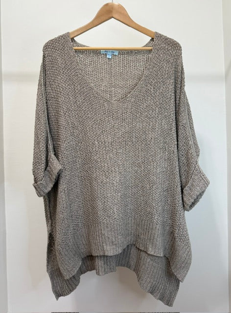 She + Sky Oversized V‑Neck Sweater - Taupe – One Size