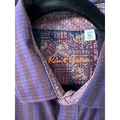 Men’s Robert Graham Purple Striped Button Down Shirt Size XL