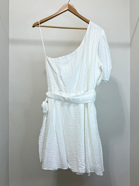 Nine West White Knight One‑Shoulder Fit &amp; Flare Mini Dress SzXL NWT