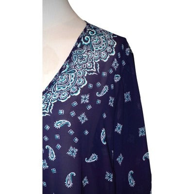 Women's Belle Blue Blouse with Pattern V-Neck - Size XL