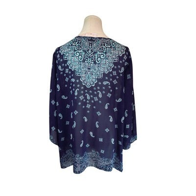 Women's Belle Blue Blouse with Pattern V-Neck - Size XL