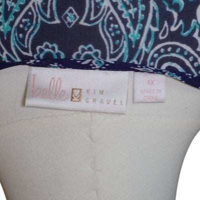 Women's Belle Blue Blouse with Pattern V-Neck - Size XL