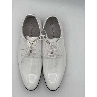 Men’s Bruno Marc White Patent Leather Oxford Dress Shoes Sz 9
