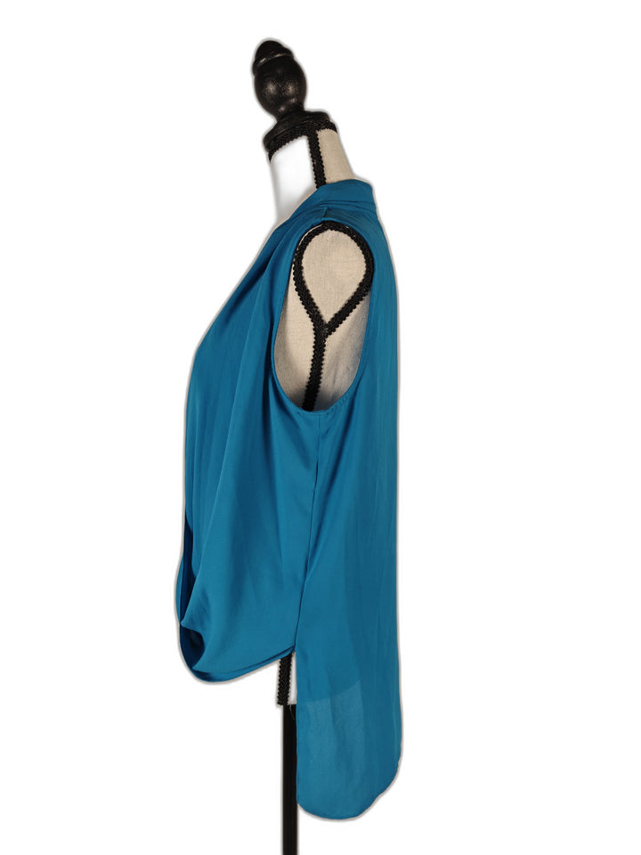 Vince Camuto, Women’s,  Draped Wrap-Front Sleeveless Blouse, Teal, Size 4