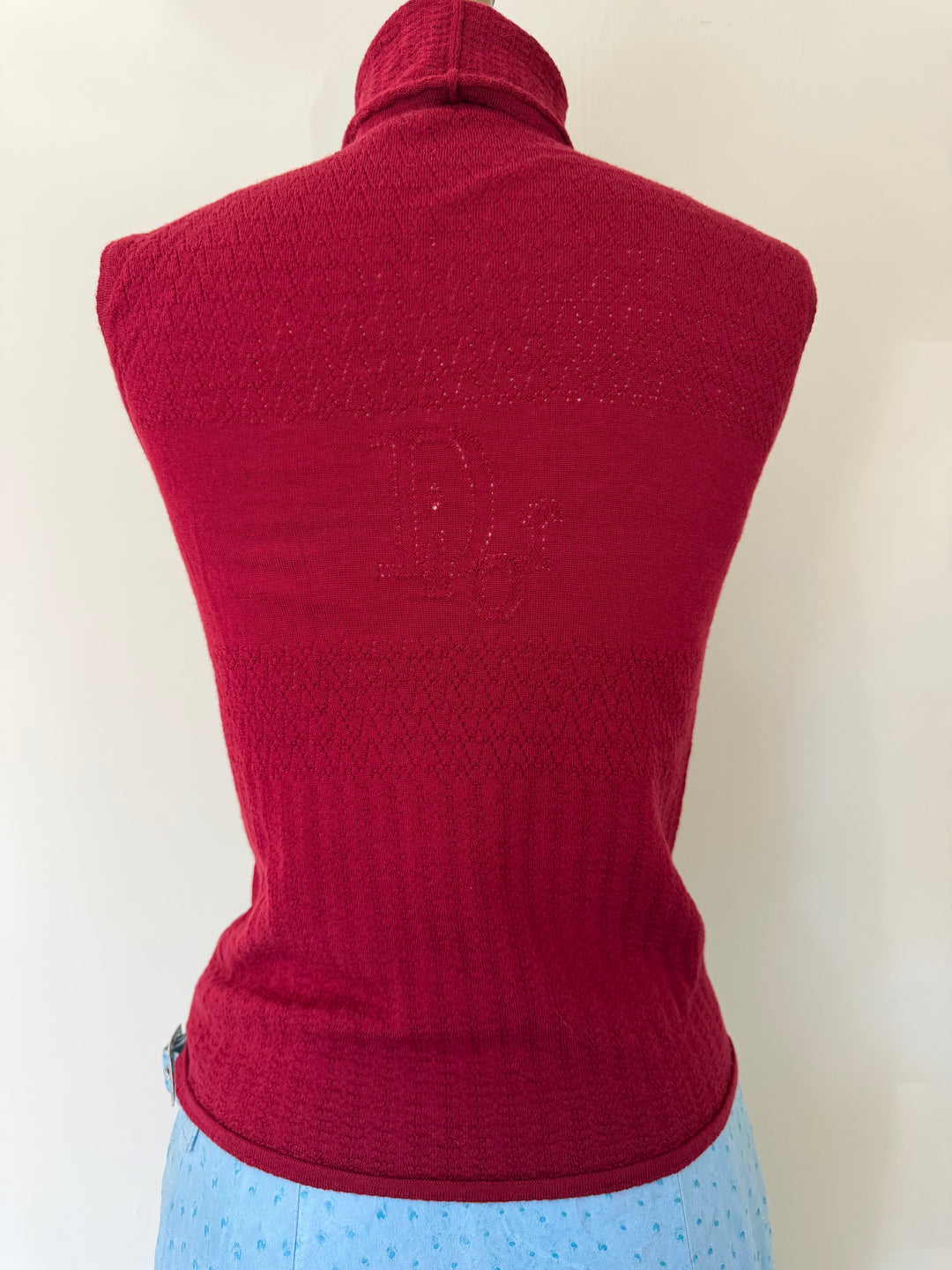 Christian Dior Boutique Burgundy 100% Wool Sleeveless Turtleneck Sweater