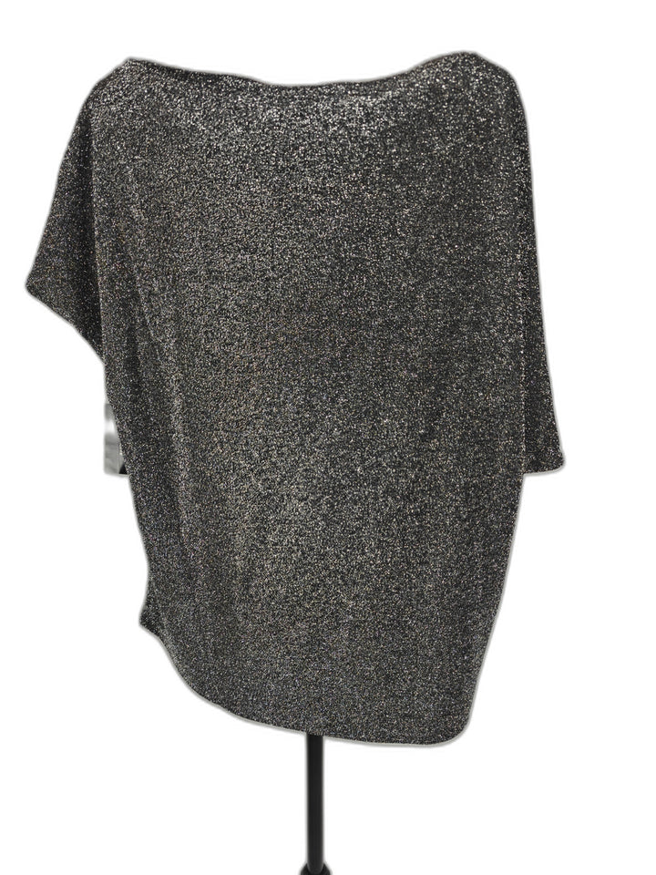 Women Alfani Metallic Asymmetrical Top Black Silver XL