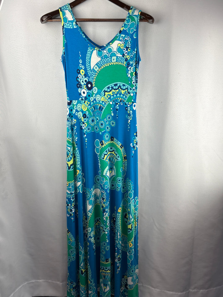 Women’s Tori Richard XS Blue Paisley Pattern Sleeveless Maxi Dress