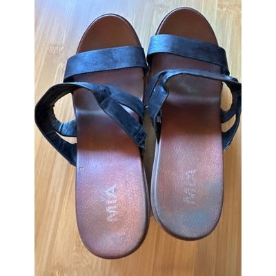 MIA Womens Black Leather Strappy Sandals Size 7.5