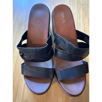 MIA Womens Black Leather Strappy Sandals Size 7.5