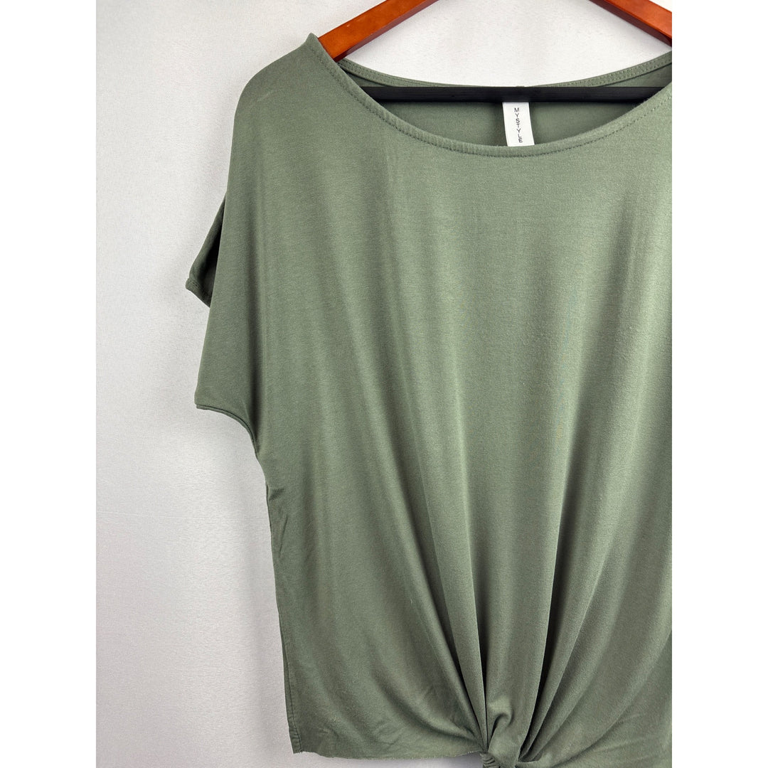 Women’s Mystyle Size 2 Army Green Short Sleeve Shirt with Tieknot