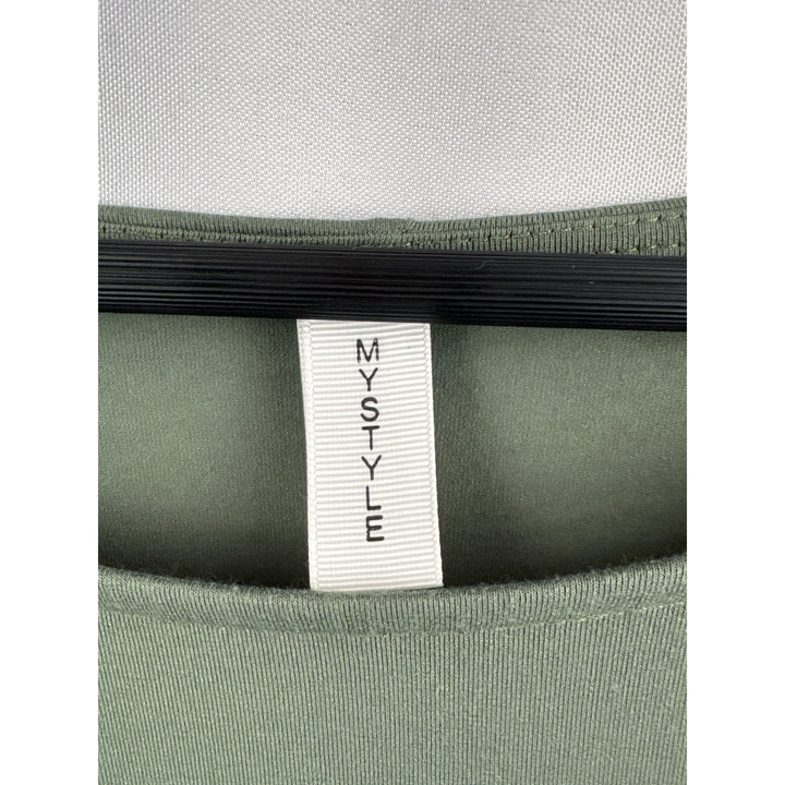 Women’s Mystyle Size 2 Army Green Short Sleeve Shirt with Tieknot