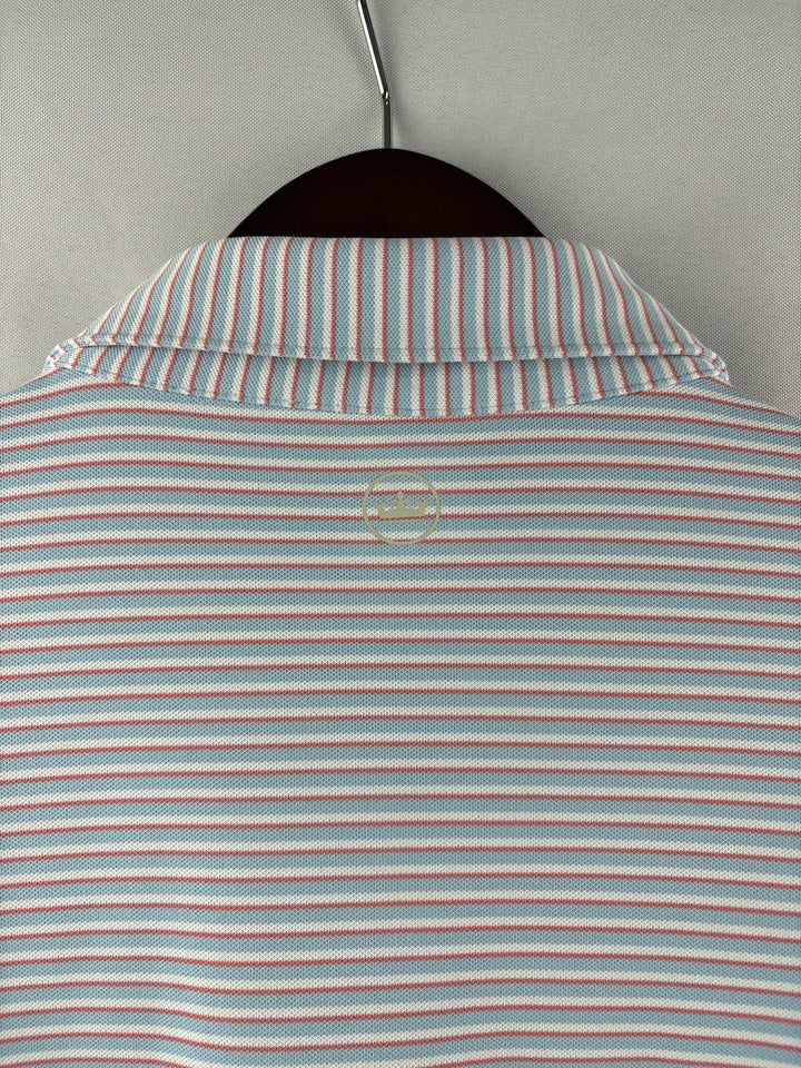 Men’s Peter Millar XL Blue White and Salmon Striped Golf Polo