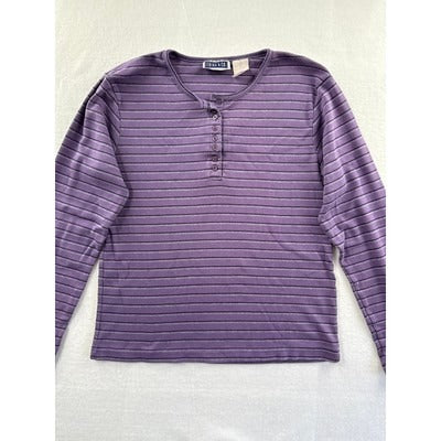 Erika & Co. Womens Purple Striped Long-Sleeve Henley Top Size M
