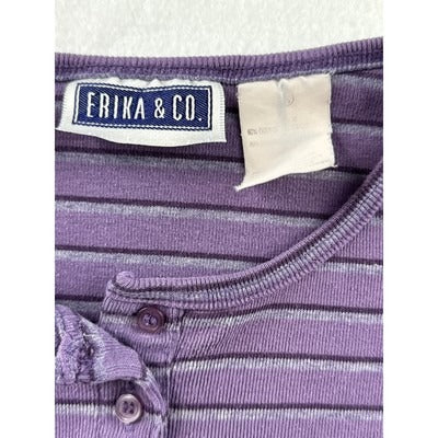 Erika & Co. Womens Purple Striped Long-Sleeve Henley Top Size M