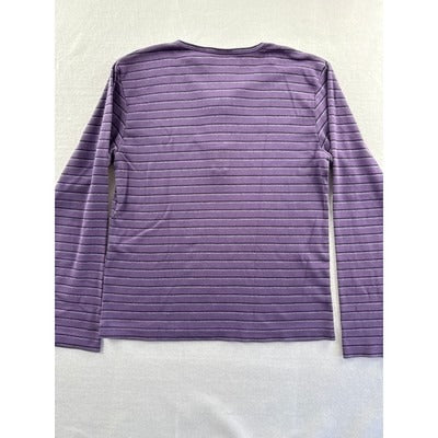 Erika & Co. Womens Purple Striped Long-Sleeve Henley Top Size M