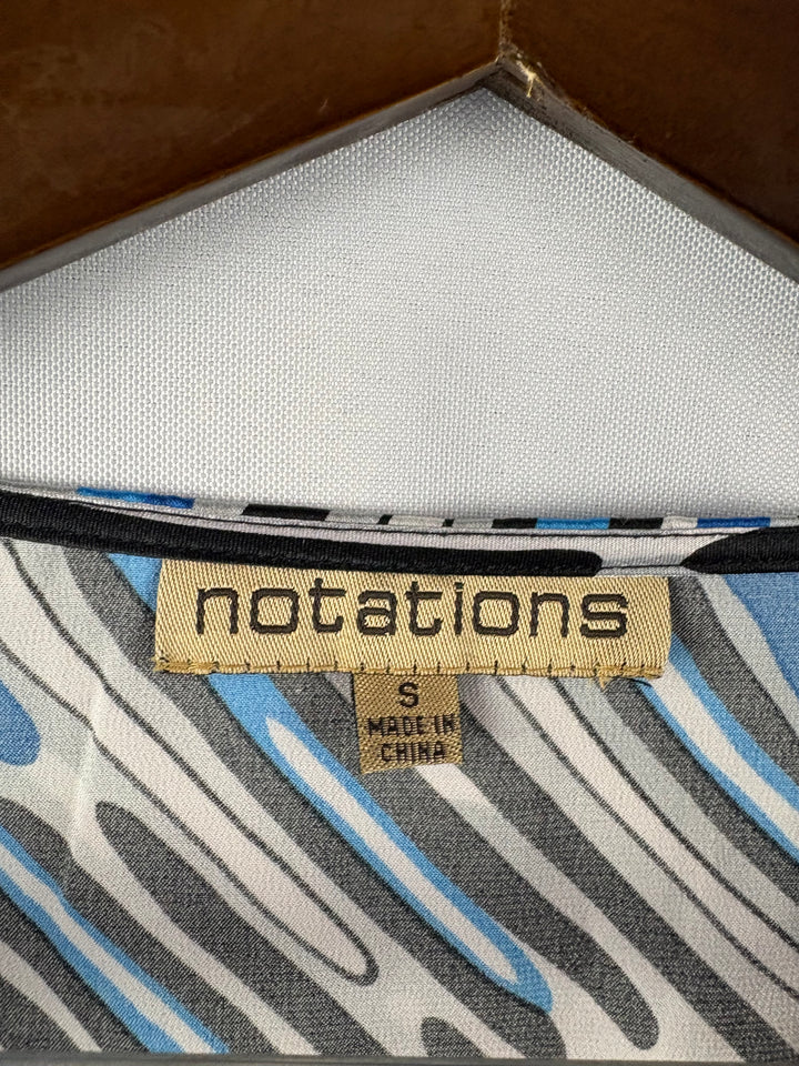 Women’s Notations Small Blue, Black & White Patterned Blouse