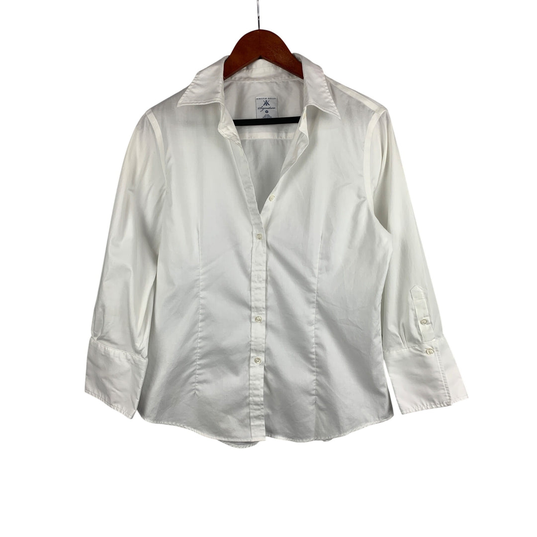 Kirstie Kelly Signature Womens Medium White Button-Up Shirt 100% Cotton