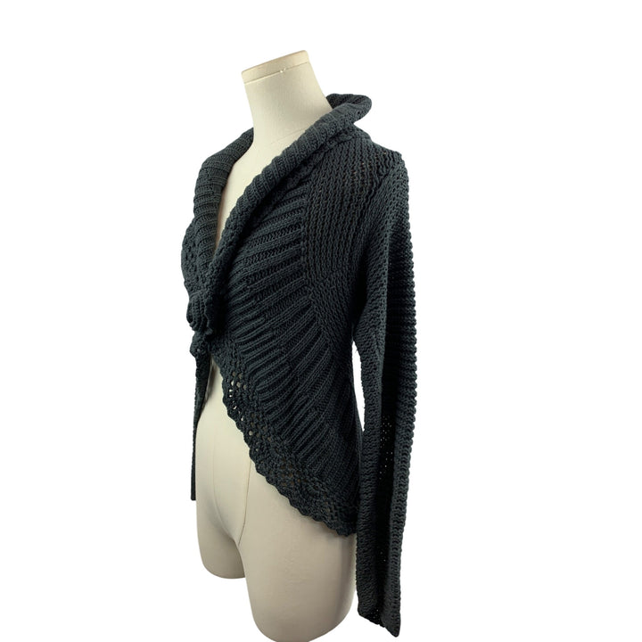 Knit Cardigan Sweater With Shawl Collar & Front Flower Detail XS