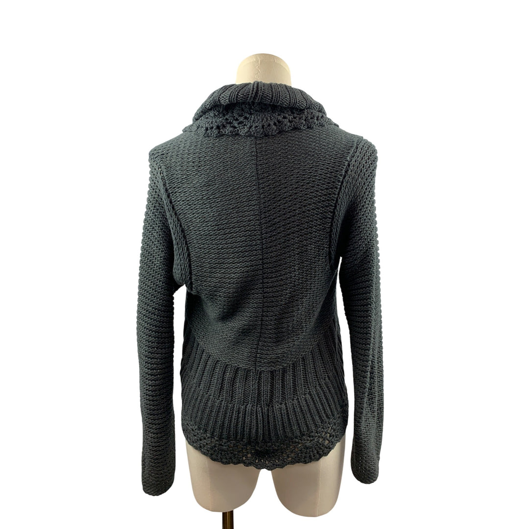 Knit Cardigan Sweater With Shawl Collar & Front Flower Detail XS