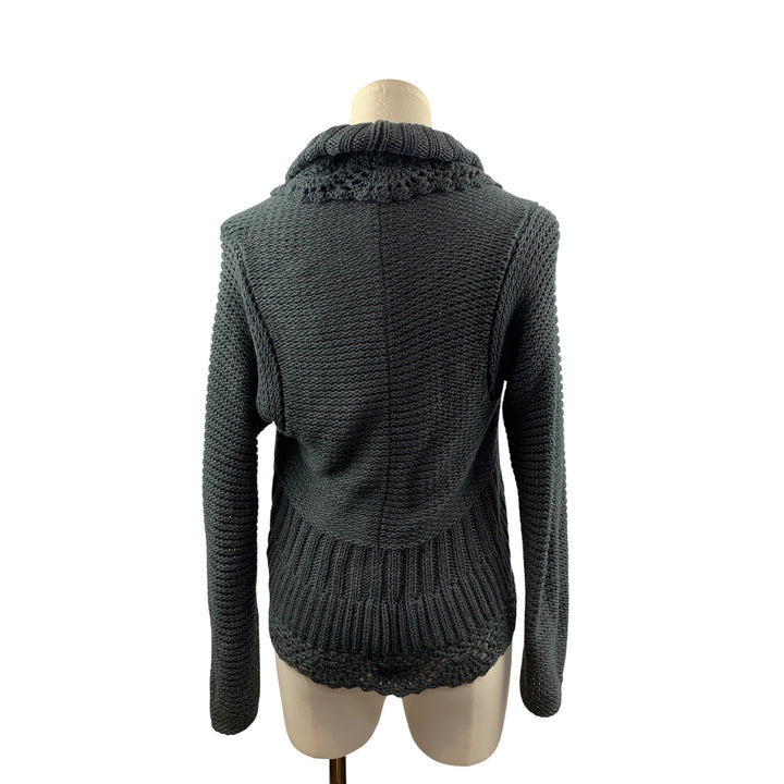 Knit Cardigan Sweater With Shawl Collar & Front Flower Detail XS