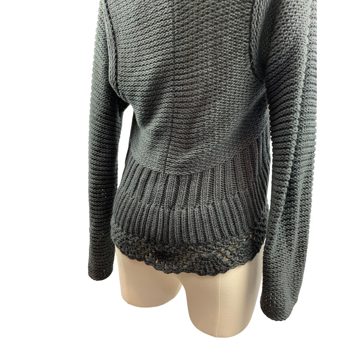 Knit Cardigan Sweater With Shawl Collar & Front Flower Detail XS