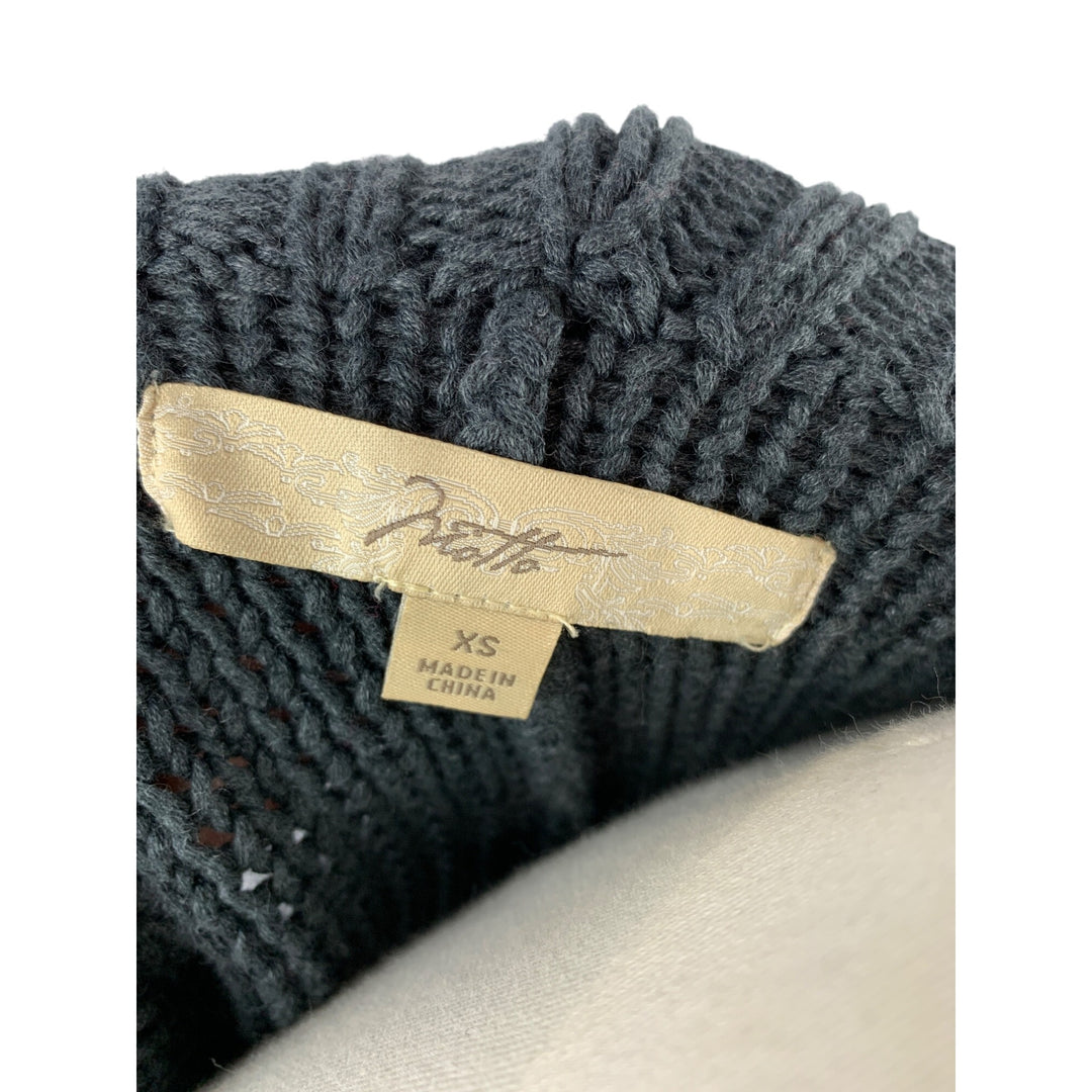 Knit Cardigan Sweater With Shawl Collar & Front Flower Detail XS