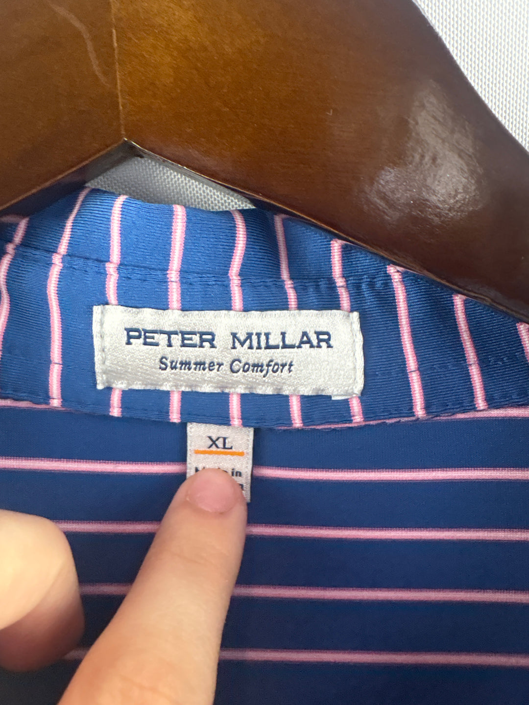 Men’s Peter Millar XL Blue &amp; Pink Striped Golf Polo