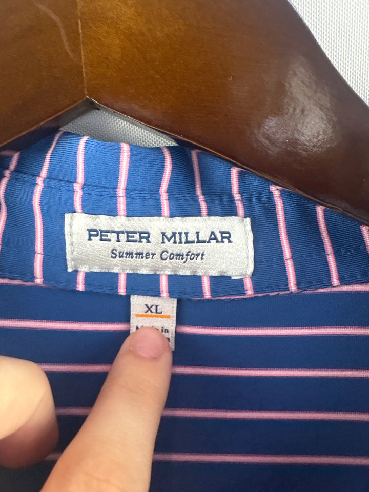 Men’s Peter Millar XL Blue &amp; Pink Striped Golf Polo