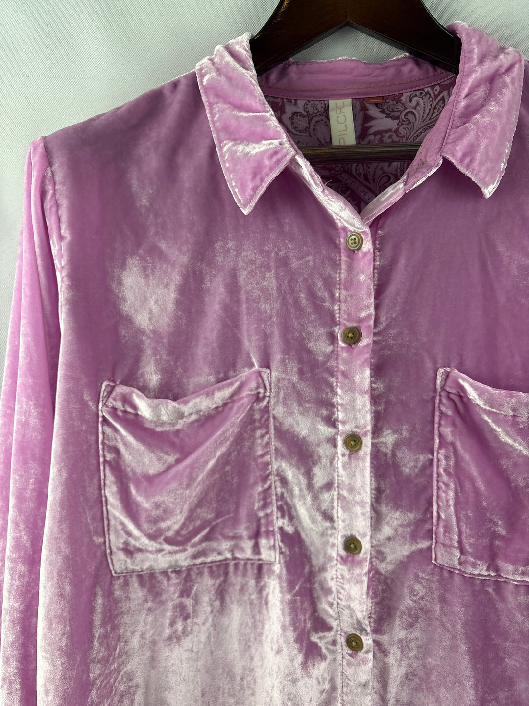 Women’s Pilcro Size 16 Cool Pink Crushed Velvet Button Up