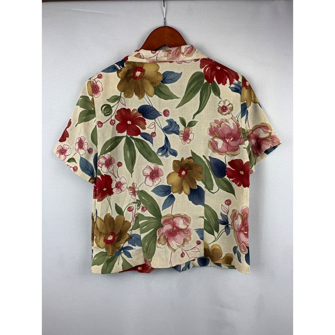 Alfred Dunner Floral Short Sleeve Blouse Womens Button-Up Top