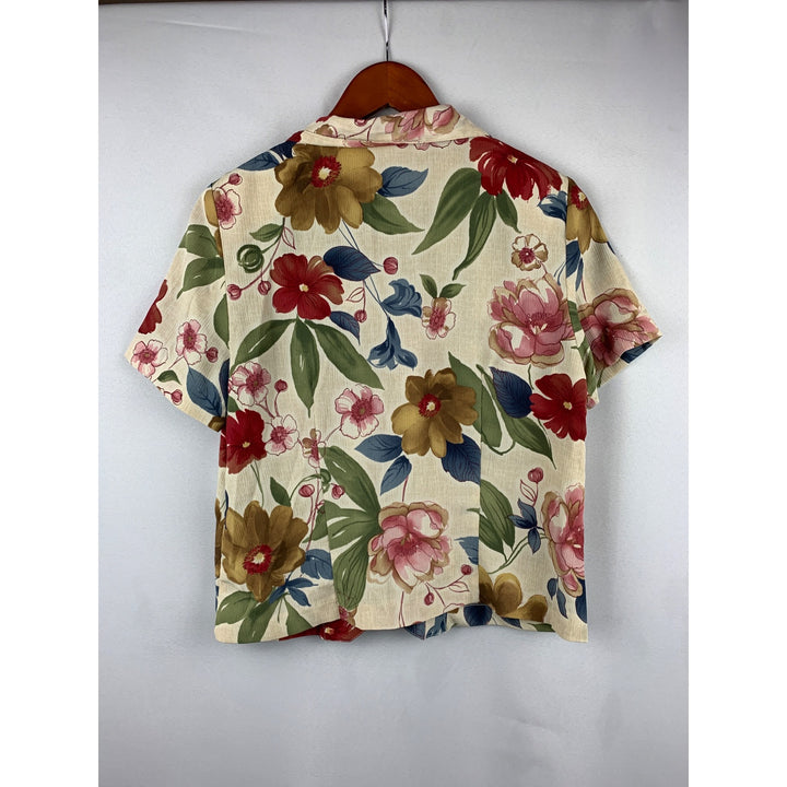 Alfred Dunner Floral Short Sleeve Blouse Womens Button-Up Top