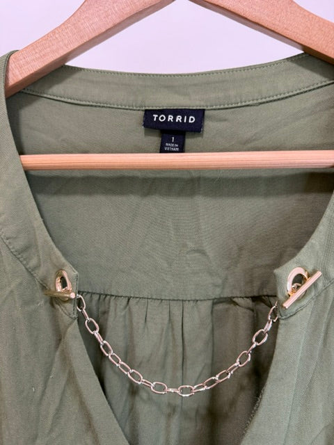 Torrid Gold Chain Notch Neck Dress Sleeveless Olive Green Sz1/1X