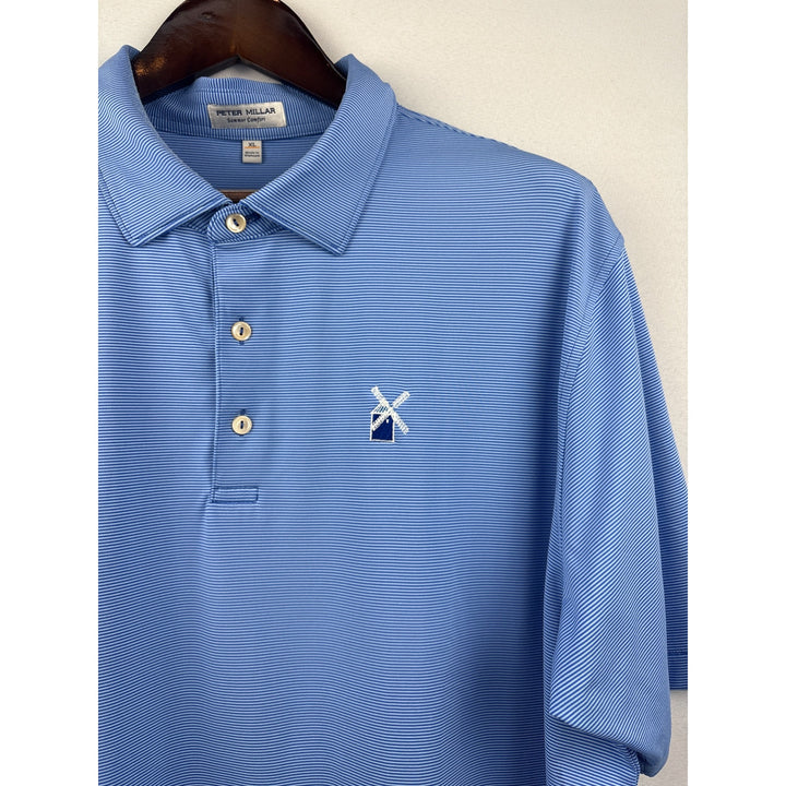Men’s Peter Millar XL Light & Dark Blue Pinstriped Golf Shirt