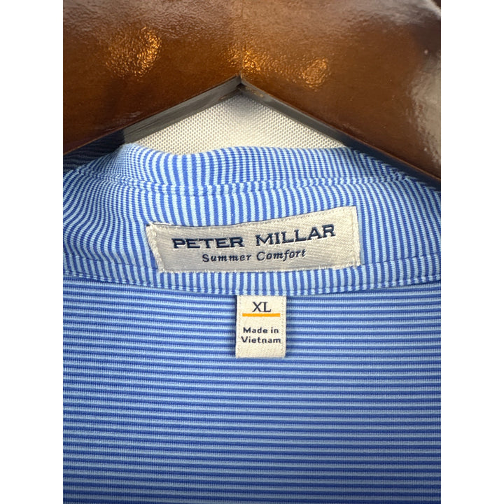 Men’s Peter Millar XL Light & Dark Blue Pinstriped Golf Shirt