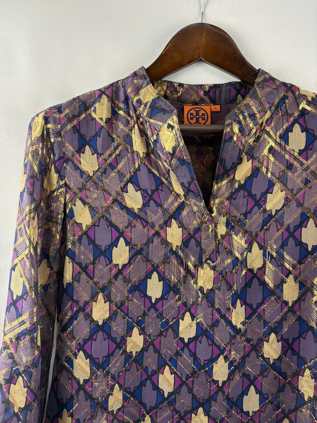Women’s Tory Burch Size 8 Metallic Multicolor Pattern Blouse
