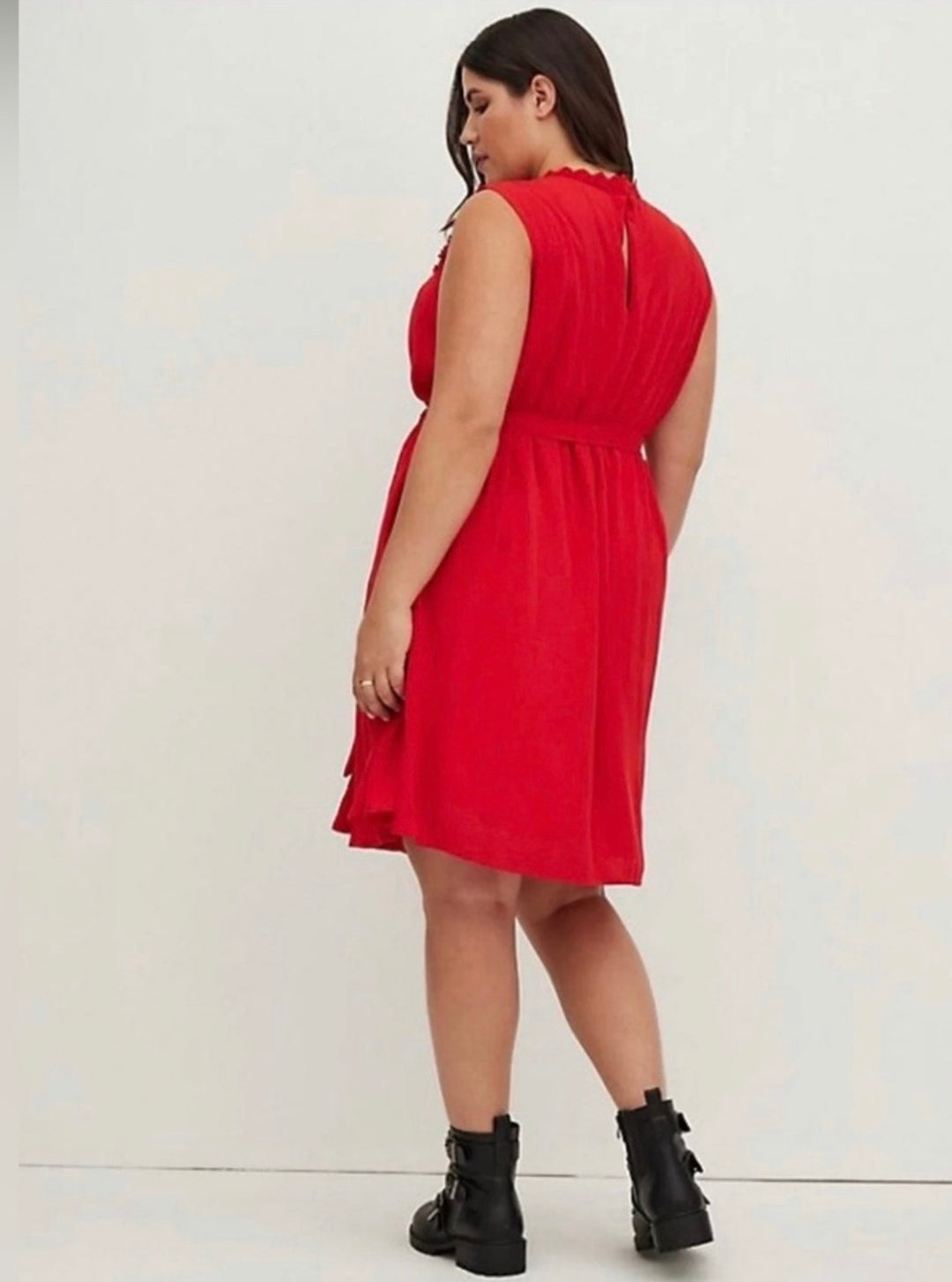 Torrid Red Crinkle Gauze Crochet Tank Midi Dress SzL(12) NWT