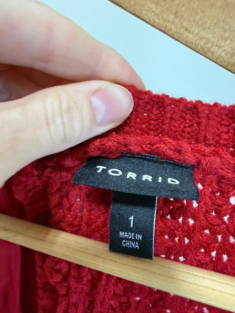 Torrid Red Cableknit Sweater Sz1 (14–16)