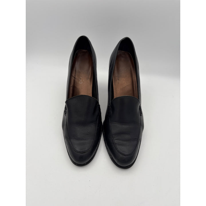 Lopazio Womens Black Leather Heeled Loafers Size 6