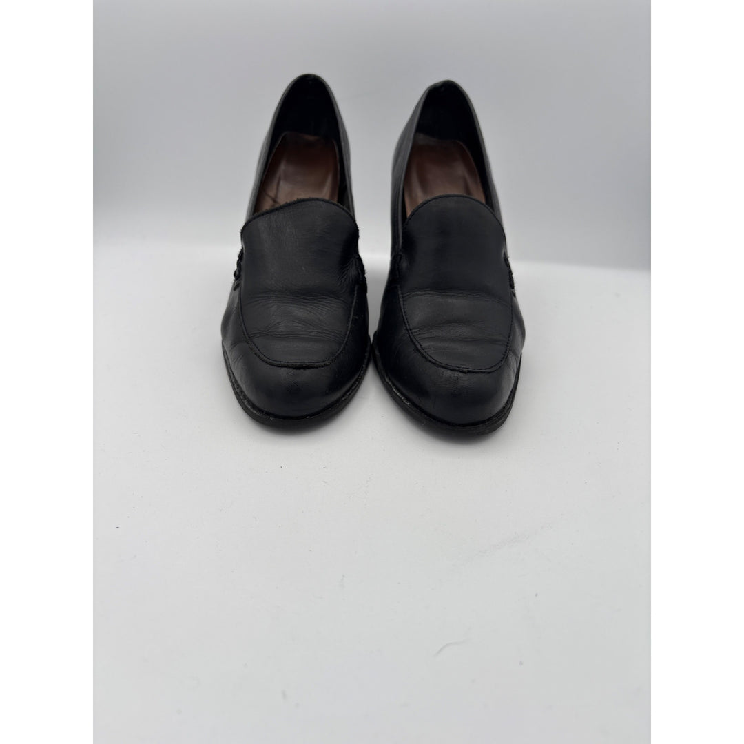 Lopazio Womens Black Leather Heeled Loafers Size 6