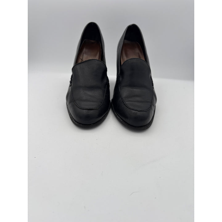 Lopazio Womens Black Leather Heeled Loafers Size 6