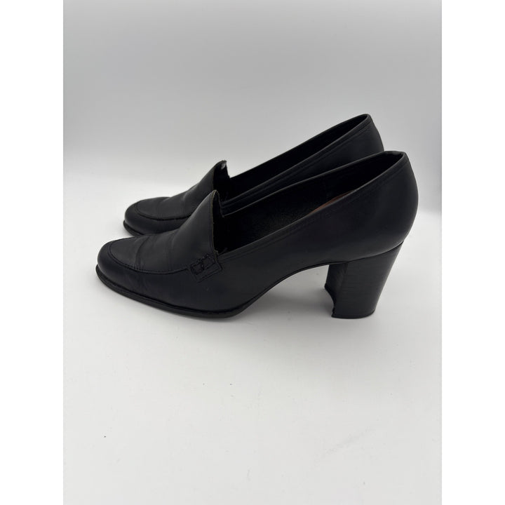 Lopazio Womens Black Leather Heeled Loafers Size 6