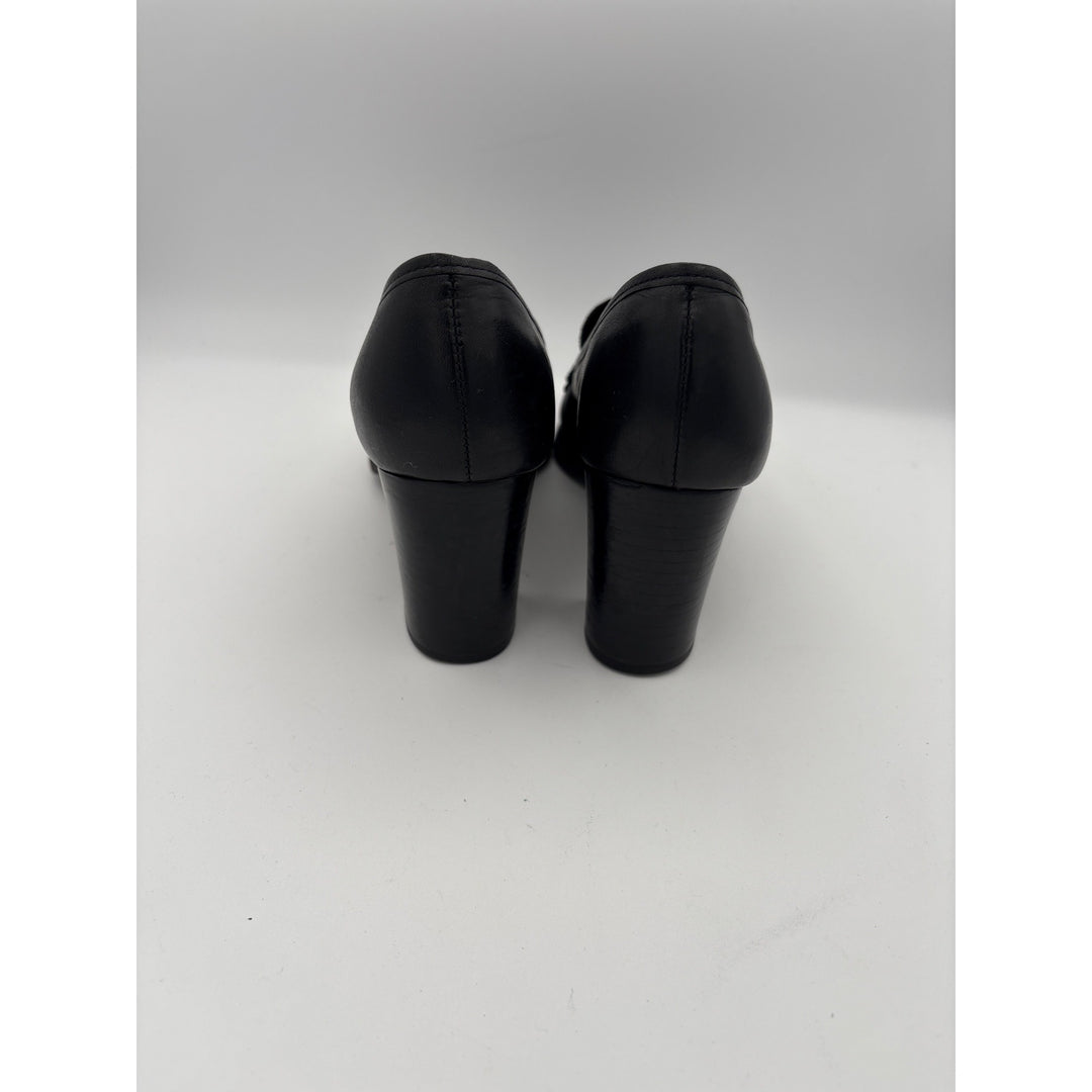 Lopazio Womens Black Leather Heeled Loafers Size 6