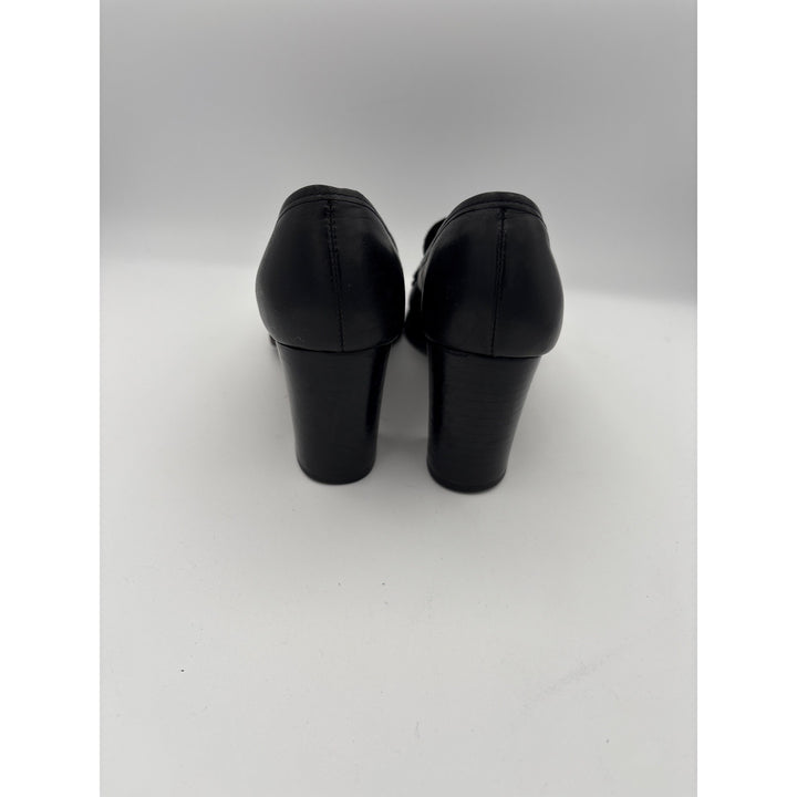 Lopazio Womens Black Leather Heeled Loafers Size 6
