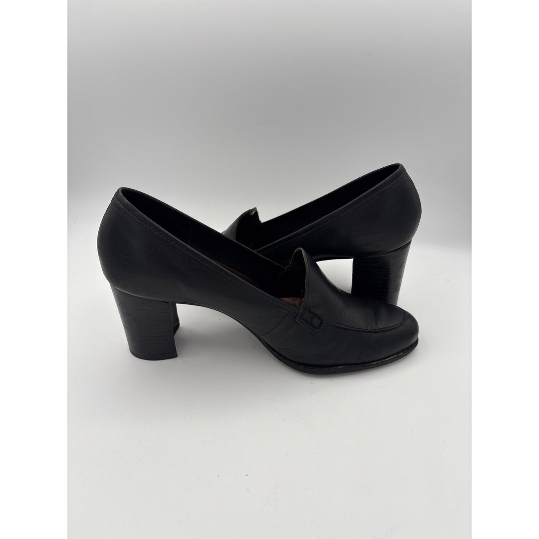 Lopazio Womens Black Leather Heeled Loafers Size 6