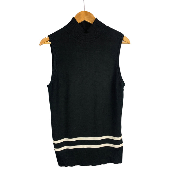 Grace Knitwear Sleeveless Turtleneck Sweater Vest M Black & White Stripes