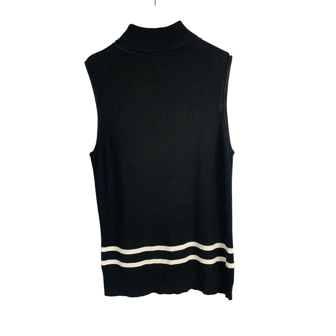 Grace Knitwear Sleeveless Turtleneck Sweater Vest M Black & White Stripes