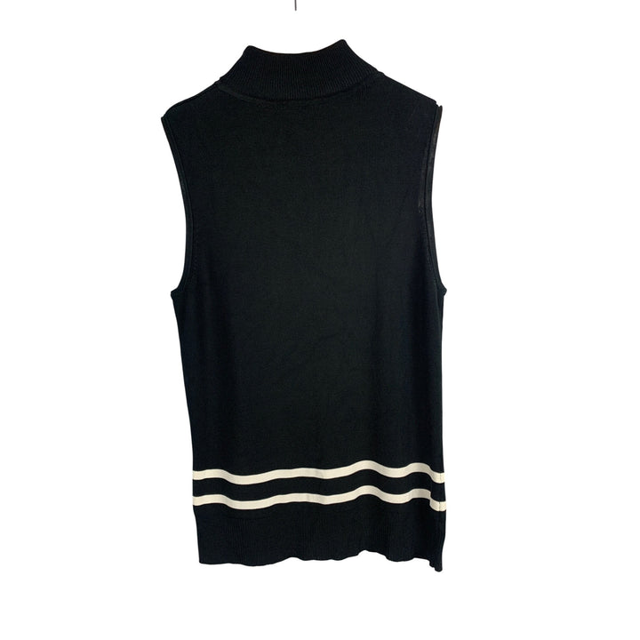 Grace Knitwear Sleeveless Turtleneck Sweater Vest M Black & White Stripes