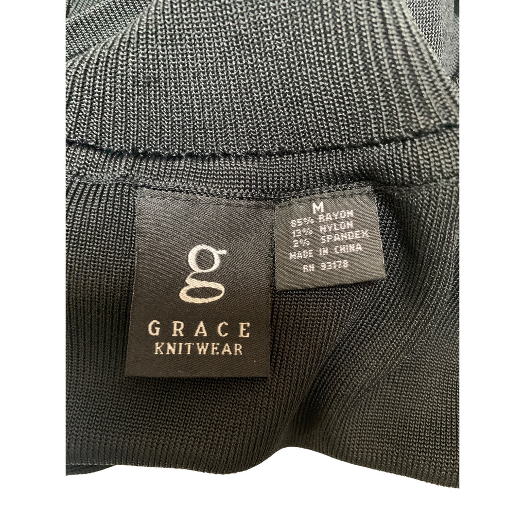 Grace Knitwear Sleeveless Turtleneck Sweater Vest M Black & White Stripes