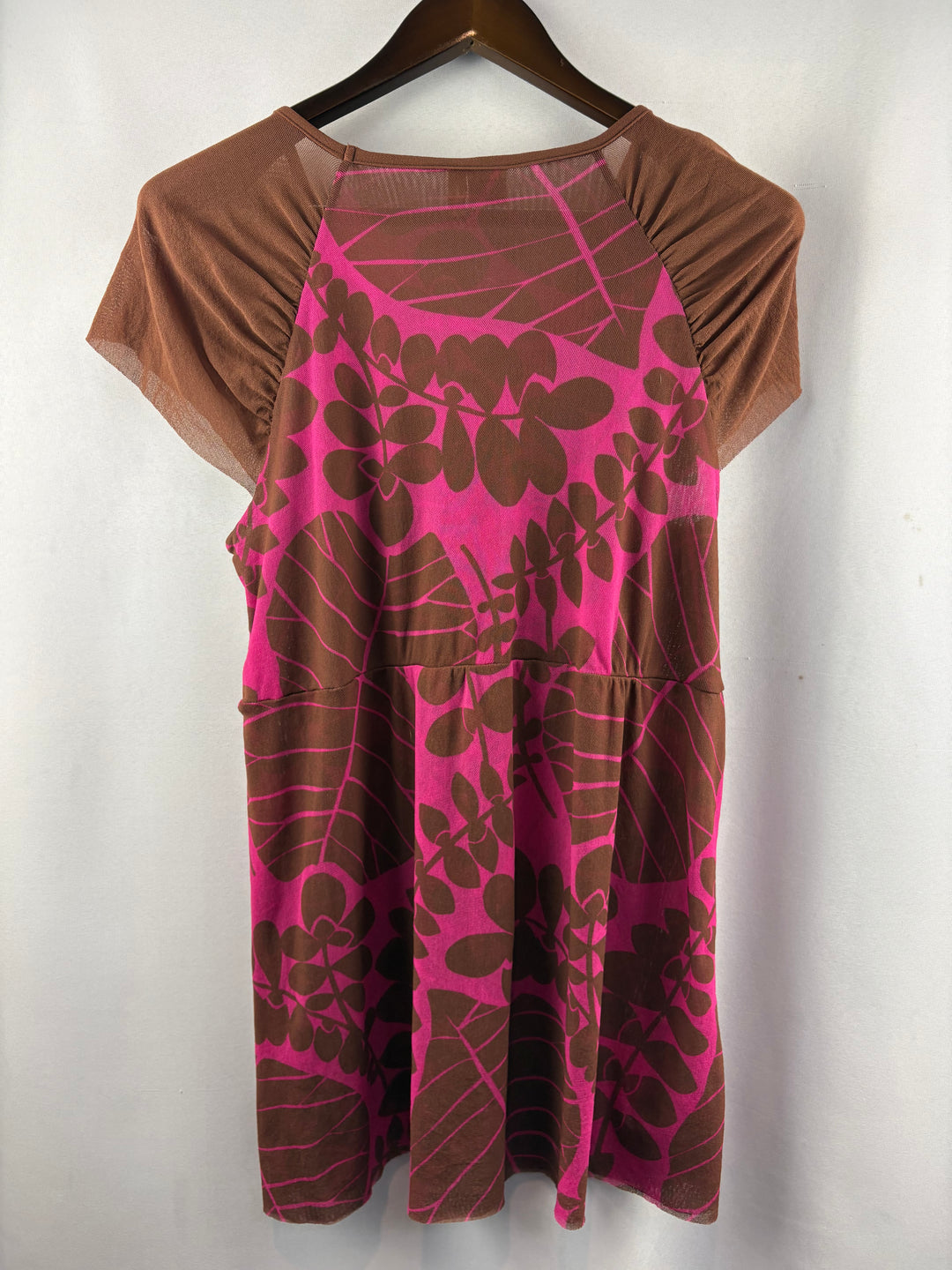 Women’s Sweet Pea XL Brown & Pink Short Sleeve Blouse