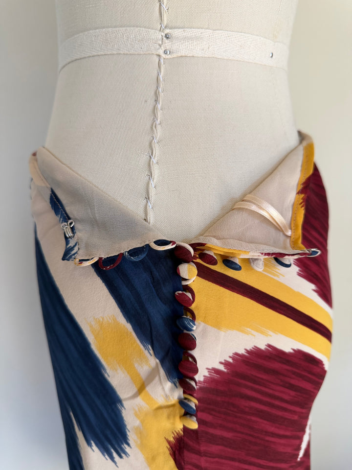 Archival Christian Dior by John Galliano Silk Abstract Print Bias Midi Skirt